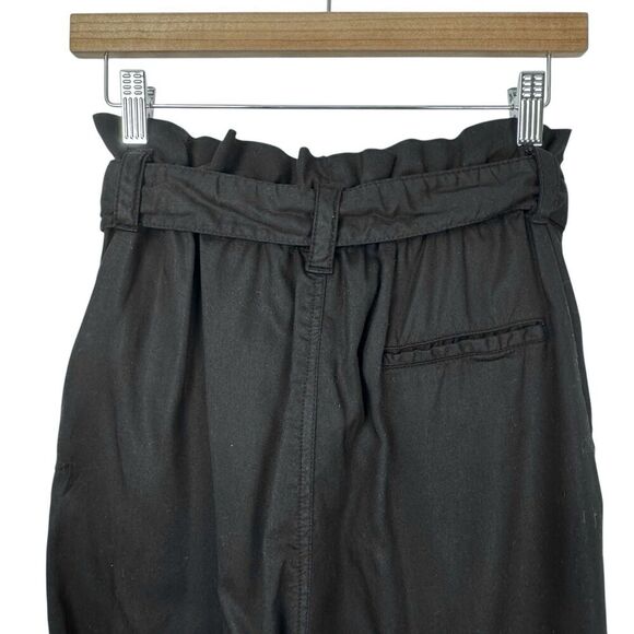 Zara Women's Paper Bag Waist Pants Black Small Wide Leg Crop Belted Office - Picture 6 of 16